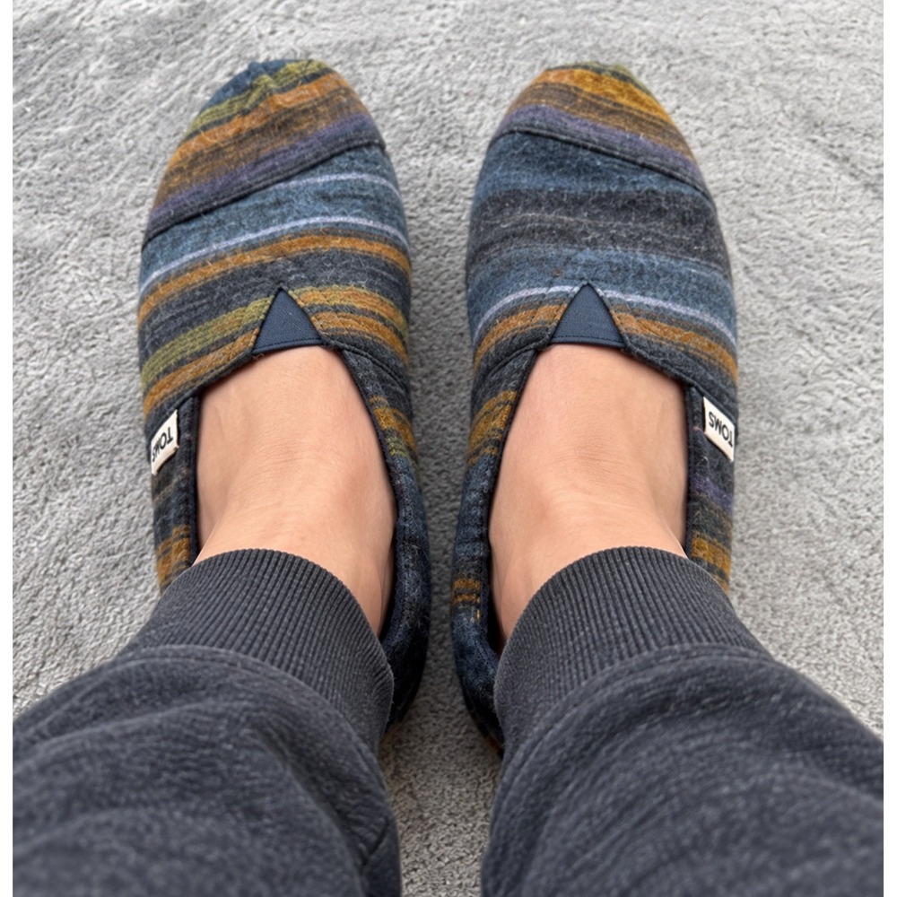 TOMS Alpargata Slip On Shoes Mens 12 Blue Orange Striped Wool Blend Loafers